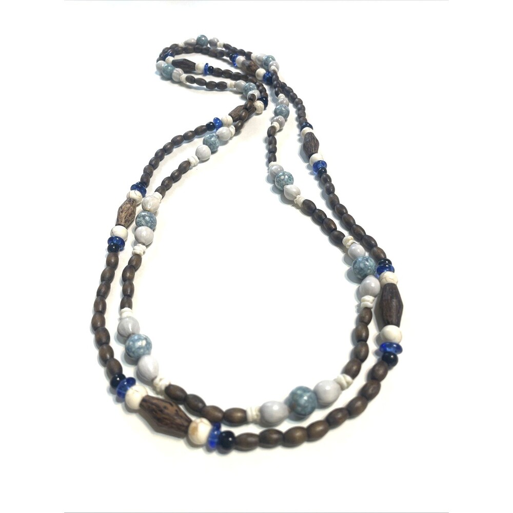 Mens Wooden Hippie Necklace Beaded Earthy Yoga Guru Spiritually 30" Unisex